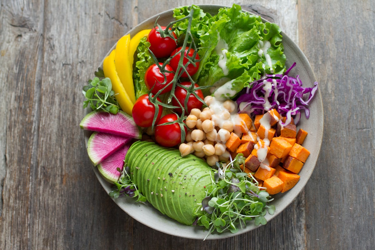 Nutritious breakfast bowl with fresh vegetables